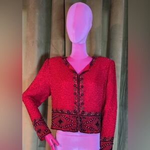 Laurence Kazar Red Beaded Top
